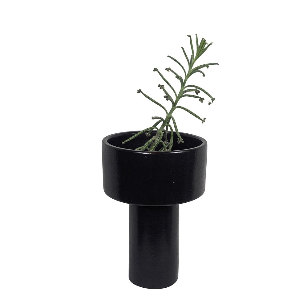 Vintage Mid-Century Black‎ Ikebana Pedestal Vase Ceramic Modernist 
minimalist